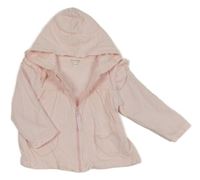 Světlerůžová podšitá propínací mikina s volánky a kapucí Mintini