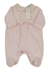 Nové - Svetloružový zamatový overal s králikmi a golierikom