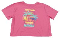 Tmavoružové crop tričko s palmami a nápisom Primark