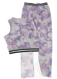 2set - Bílo-lila-růžové batikované legíny + crop top