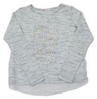 Svetlošedá -čierne melírované úpletové tričko s nápisom a kamienkami H&M