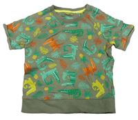 Kaki-farebné teplákové tričko s krokodílmi  Miniclub