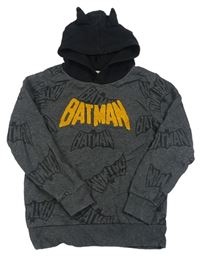 Šedo-černá vzorovaná mikina s černou kapucí - Batman H&M