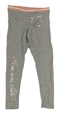 Šedé melírované legíny s nápisem a růžovým pasem Primark