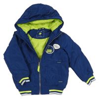 Tmavomodrá šušťáková zateplená bunda s nášivkou a kapucňou Kiki&Koko