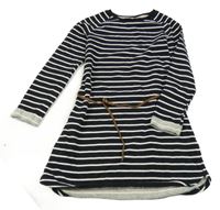 Čierno-biele pruhované teplákové šaty s opaskom H&M