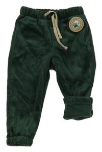 Tmavozelené žebrované sametové zateplené tepláky s nášivkou Pep&Co