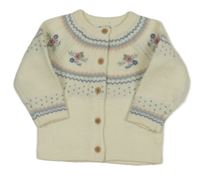 Smetanový vzorovaný propínací svetr s výšivkami květů F&F