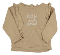 Béžová mikina s nápisom a volánikmi Tu