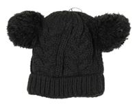 Tmavosivá pletená podšitá čapica s bambulemi F&F