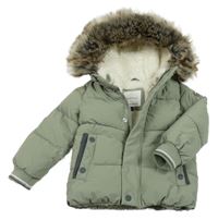 Khaki šusťáková zimní bunda s kapucí s kožešinou 