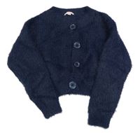 Tmavomodrý chlpatý prepínaci crop sveter