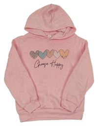 Svetloružová mikina so srdiečkami a kapucňou