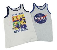 2x nátělník - bílý se Samem + šedý s nápisem - Nasa