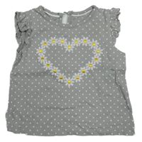 Sivé bodkovaná é tričko s kvítky