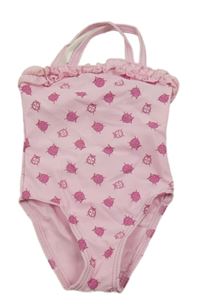 Světlerůžové jednodílné plavky s brouky 