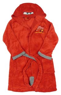 Červený chlpatý župan s Cars a kapucňou