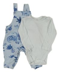 2 set - bílé body + modré laclové tepláky s dinosaury F&F
