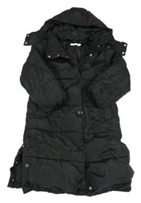 Černý šusťákový prošívaný zimní kabát s kapucí H&M