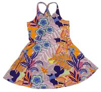 Lila-farebné kvetované bavlnené šaty s listami Tu