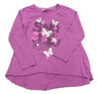 Fuchsiové tričko s kvetmi a motýly Topolino