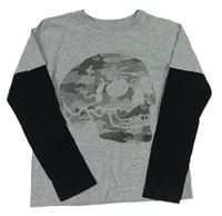 Sivo-čierne tričko s lebkou M&Co.