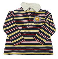 Tmavomoro-bílo-žluto-červené pruhované polo triko Liegelind