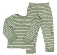 Zeleno-bílé pruhované žebrované pyžamo s nápisem Primark