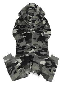 Sivo-čierna army plyšová kombinéza s kapucňou M&S