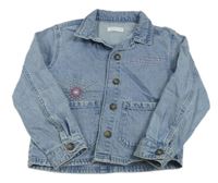 Svetlomodrá rifľová crop bunda s výšivkami zn. Dunnes Stores