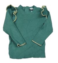 Zelený žebrovaný svetr s volánky M&S