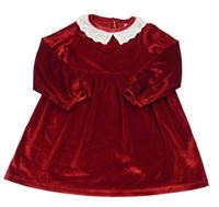 Vínové zamatové šaty s golierikom s madeirou Sinsay