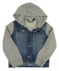 Tmavomodro-šedá riflová bunda s teplákovými rukávy a kapucí Pocopiano