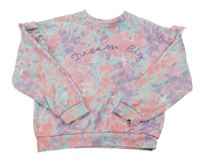 Světlemodro-lila-růžová vzorovaná mikina s nápisem a volánky Primark