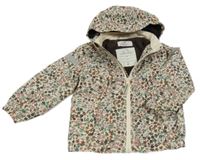 Béžovo-hnědo-růžová květovaná šusťáková lehce zateplená bunda s kapucí H&M
