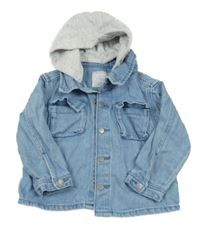 Světlemodro-sivá rifľová bunda s teplákovou kapucňou Primark