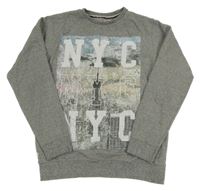 Sivá melírovaná mikina s potlačou a nápismi DEMO