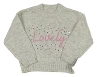 Nové - Svetlosivý sveter s flitrami a nápisom Matalan