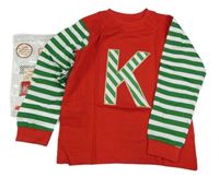 Nové - Červeno-bielo-zelené pyžamové tričko s písmenem