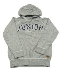 Sivý melírovaný sveter s nápisom a kapucňou H&M