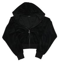 Černá plyšová propínací crop mikina s nápisem a kapucí George