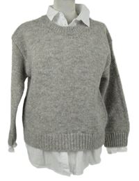 Dámský světlehnědý vlněný svetr s bílou halenkovou vsadkou Primark 