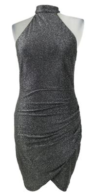 Dámké černo-stříbrné elastické šaty se stojáčkem Pink Boutique 
