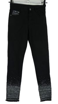 Dámské černé skinny rifle s kamínky 