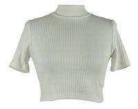 Dámské smetanové žebrované crop tričko se stojáčkem Na-KD 