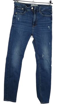 Dámské modré skinny rifle s prošoupáním Stradivarius 