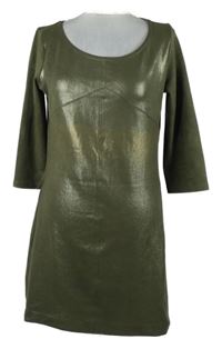 Dámske khaki trblietavé semišové šaty