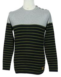 Pánsky kaki-čierno-sivý pruhovaný sveter
