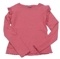 Ružové rebrované tričko s volánikom Matalan