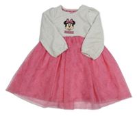 Bielo-ružové sametovo/tylové šaty s Minnie zn. Primark
